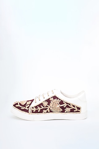 Maroon Gota Detailed Sneakers by Saree Sneakers