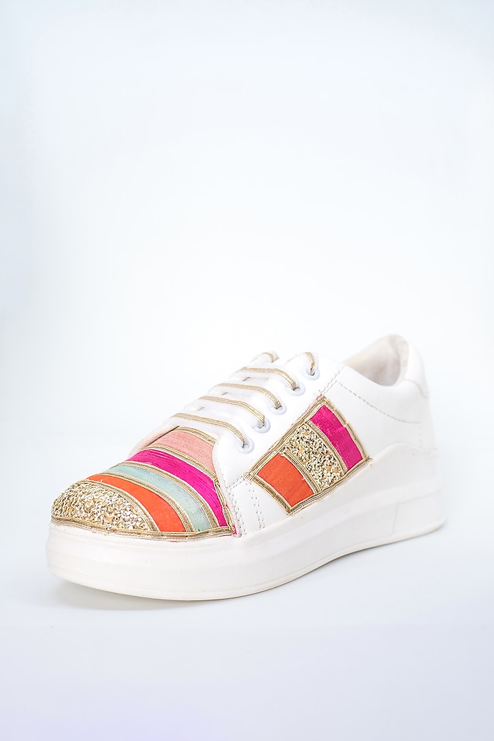 Multicolored Gota Detailed Sneakers by Saree Sneakers at Pernia's Pop Up Shop