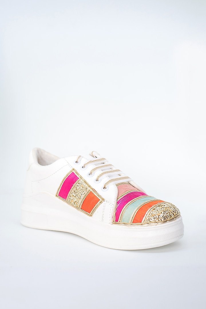 Multicolored Gota Detailed Sneakers by Saree Sneakers at Pernia's Pop Up Shop