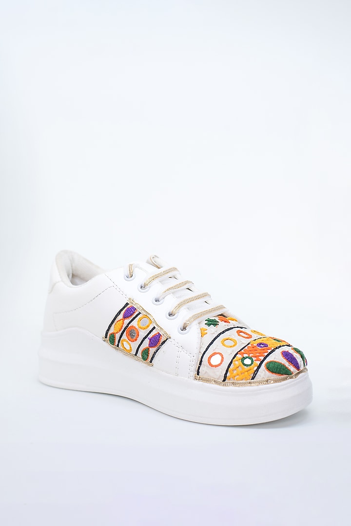 Multicolored Thread Work Sneakers by Saree Sneakers