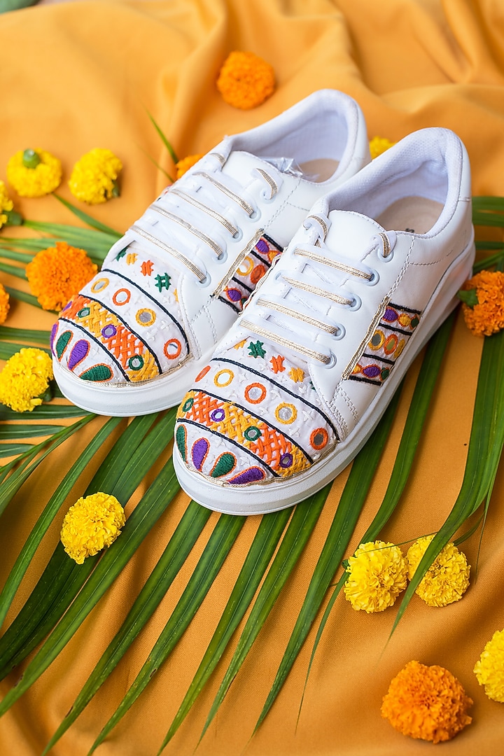 Multicolored Thread Work Sneakers by Saree Sneakers at Pernia's Pop Up Shop