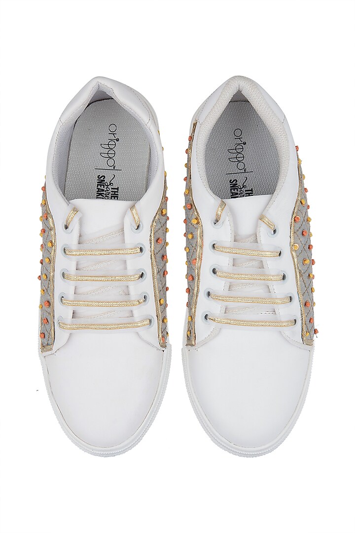 Grey Sequins Embroidered Sneakers by Saree Sneakers at Pernia's Pop Up Shop