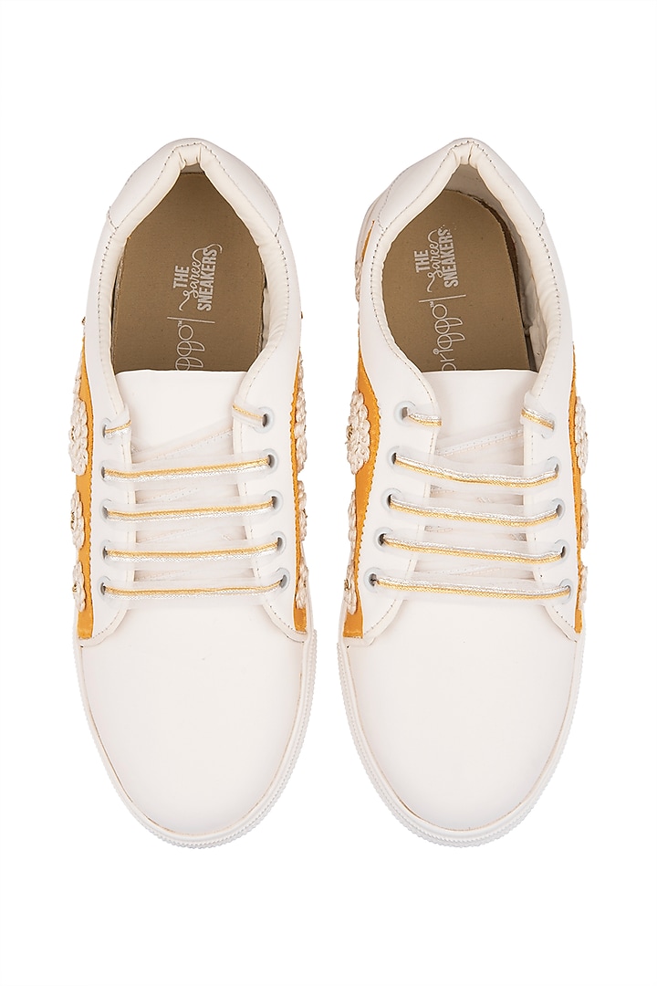 Haldi Yellow Embroidered Sneakers by Saree Sneakers at Pernia's Pop Up Shop