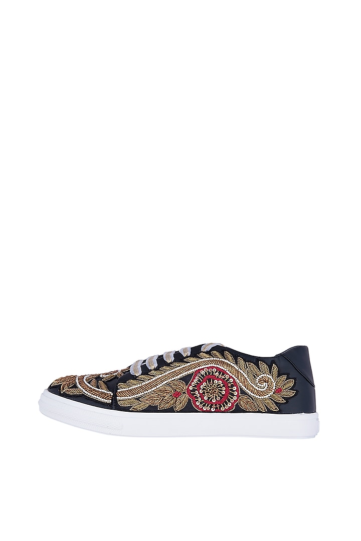 Black & Gold Embroidered Sneakers by Saree Sneakers