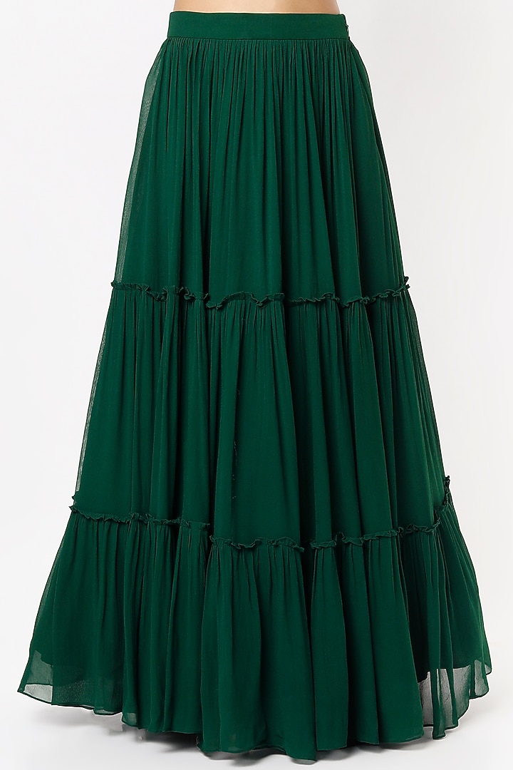 Emerald Green Semi-Georgette Tiered Wedding Lehenga Set by Shrena Hirawat at Pernia's Pop Up Shop