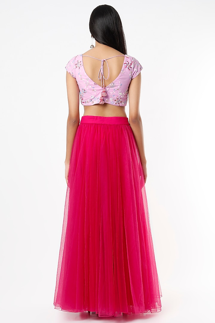 Rani Pink Tulle Wedding Lehenga Set by Shrena Hirawat at Pernia's Pop Up Shop