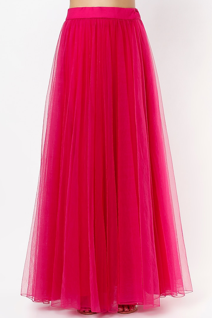 Rani Pink Tulle Wedding Lehenga Set by Shrena Hirawat at Pernia's Pop Up Shop