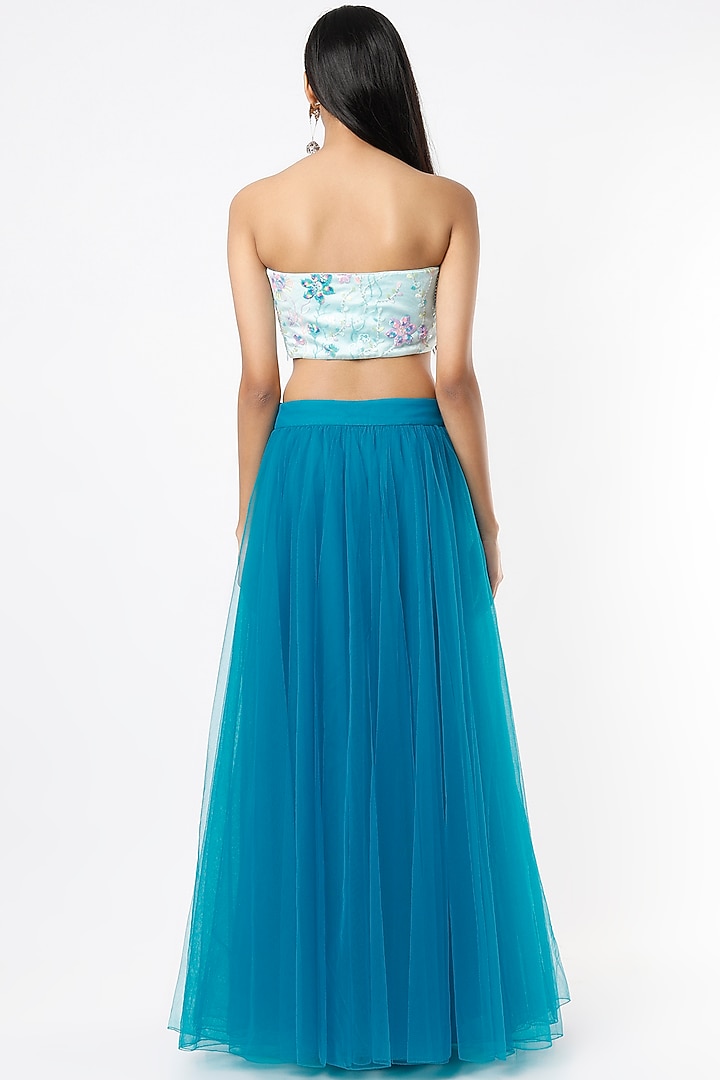 Azure Blue Tulle Lehenga Set by Shrena Hirawat at Pernia's Pop Up Shop