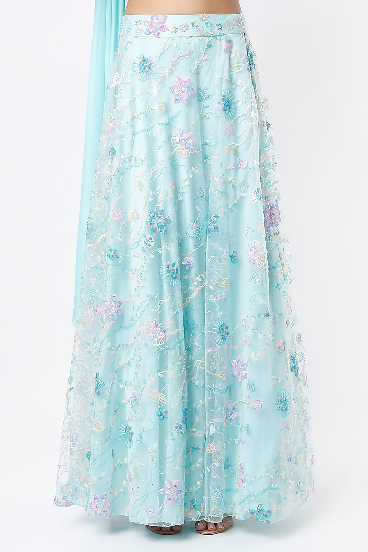Light Blue Embroidered Wedding Lehenga Set by Shrena Hirawat at Pernia's Pop Up Shop