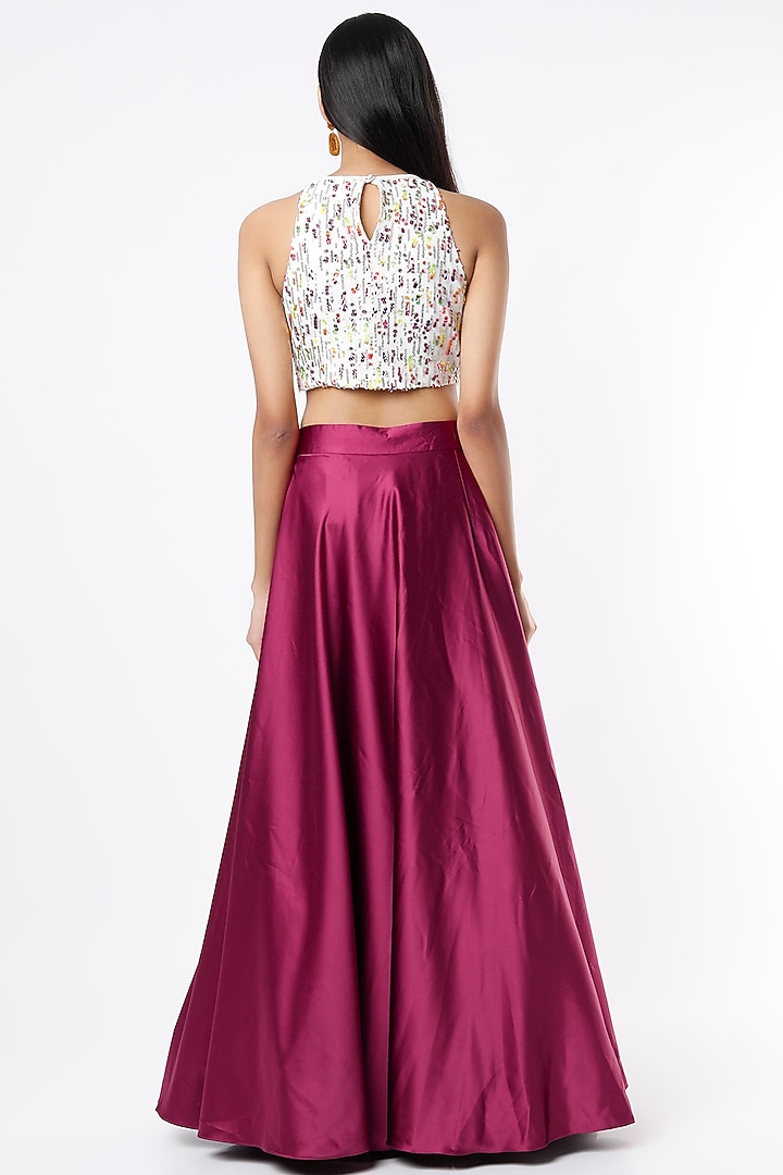 Magenta Luxe Satin Skirt Set by Shrena Hirawat at Pernia's Pop Up Shop