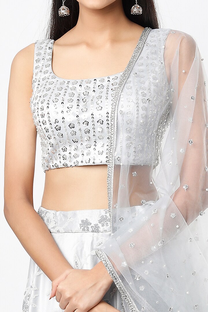 Grey Embroidered Wedding Lehenga Set by Shrena Hirawat at Pernia's Pop Up Shop