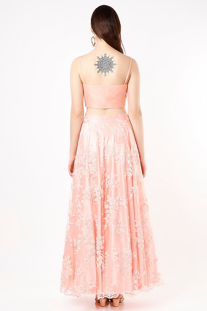 Peach Printed & Embroidered Wedding Lehenga Set by Shrena Hirawat at Pernia's Pop Up Shop