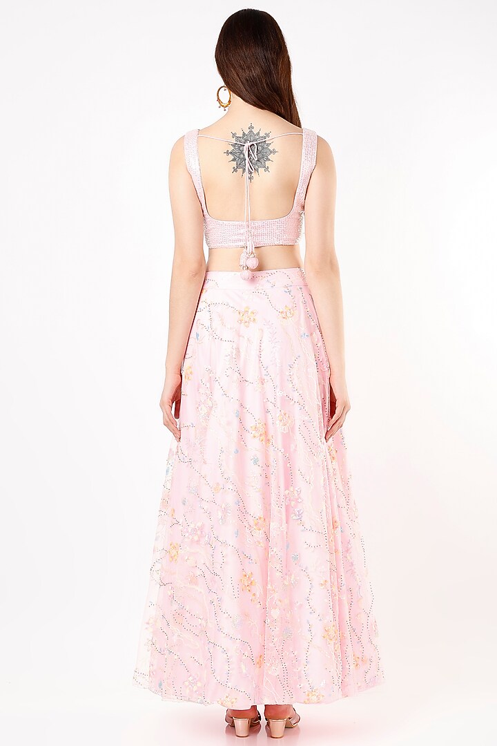 Baby Pink Printed & Embroidered Wedding Lehenga Set by Shrena Hirawat at Pernia's Pop Up Shop