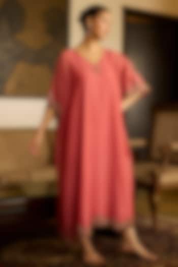 Pink Chanderi Silk Embroidered Kaftan by Sarang Kaur at Pernia's Pop Up Shop