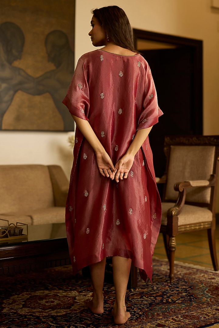 Rust Tissue Silk Embroidered Kaftan by Sarang Kaur at Pernia's Pop Up Shop