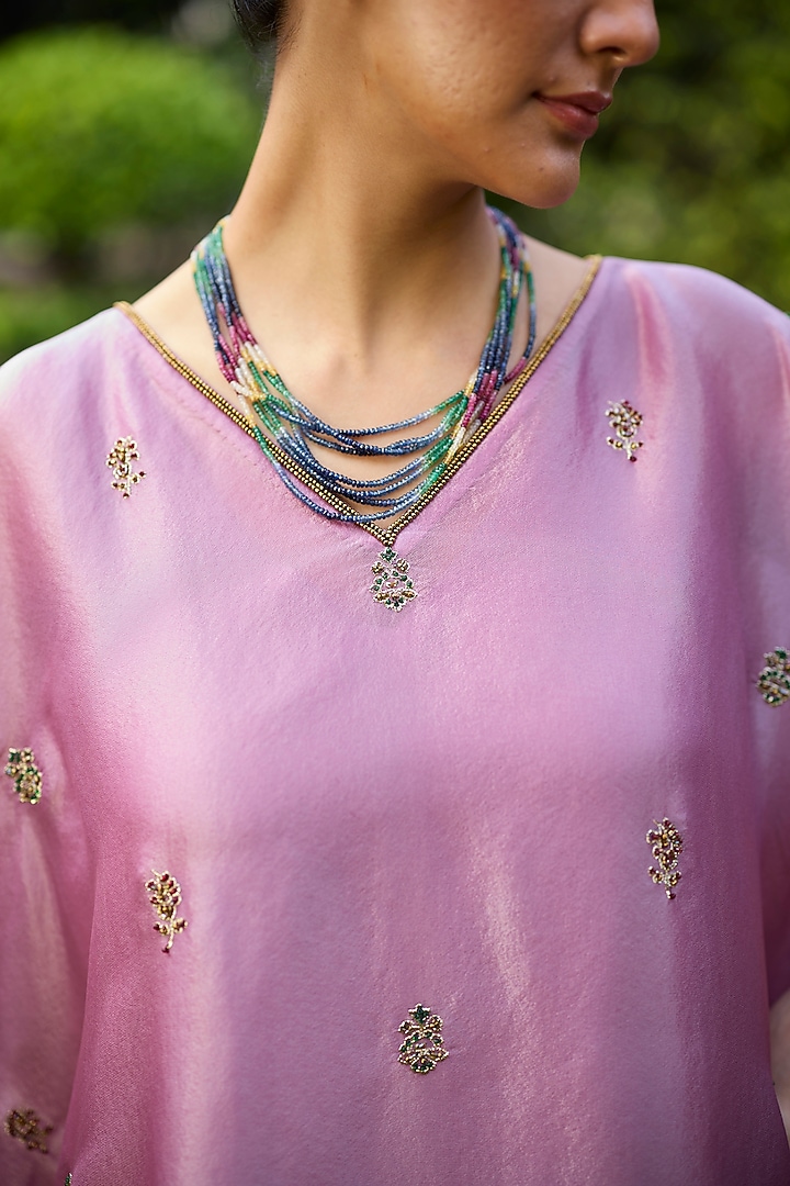 Purple Tissue Silk Embroidered Kaftan by Sarang Kaur at Pernia's Pop Up Shop