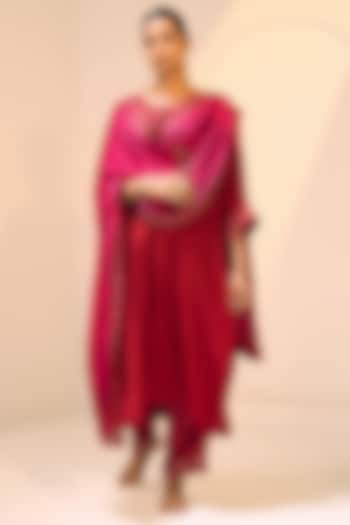 Pink Satin Georgette Hand Embroidered Dupatta by Sarang Kaur at Pernia's Pop Up Shop