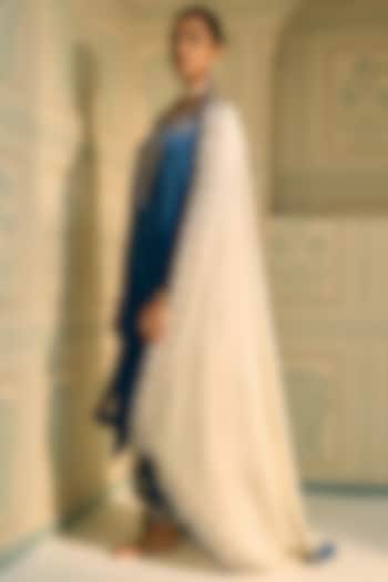 White Satin Georgette Hand Embroidered Dupatta by Sarang Kaur at Pernia's Pop Up Shop