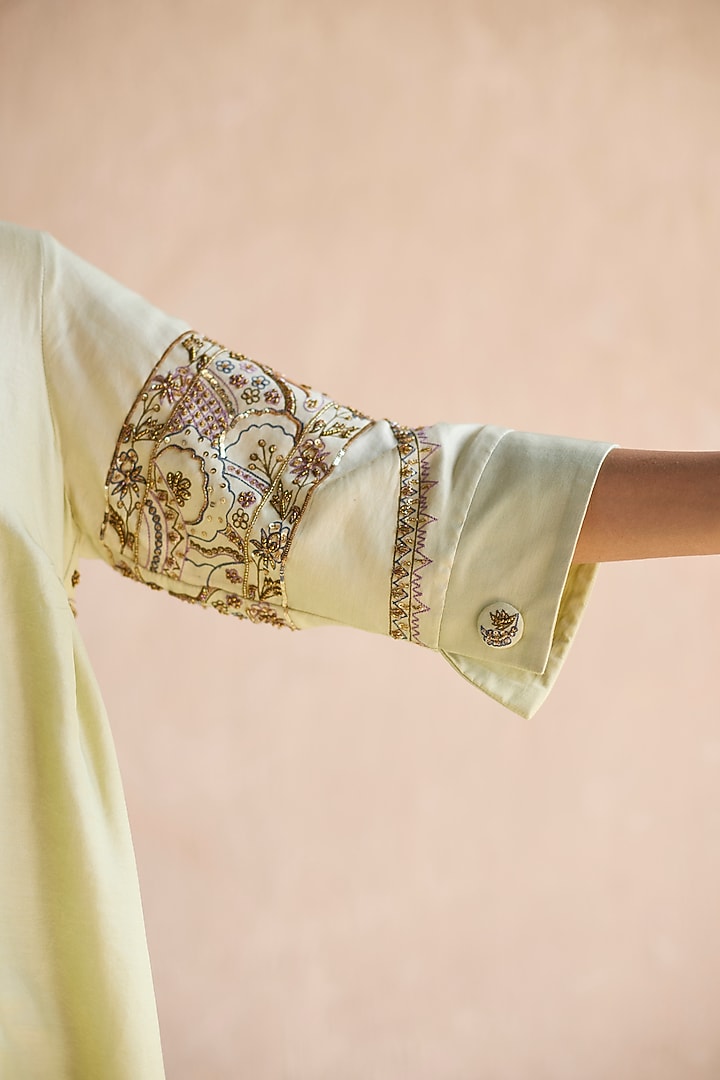 Green Chanderi Silk Zardosi Hand Embroidered Co-Ord Set by Sarang Kaur at Pernia's Pop Up Shop