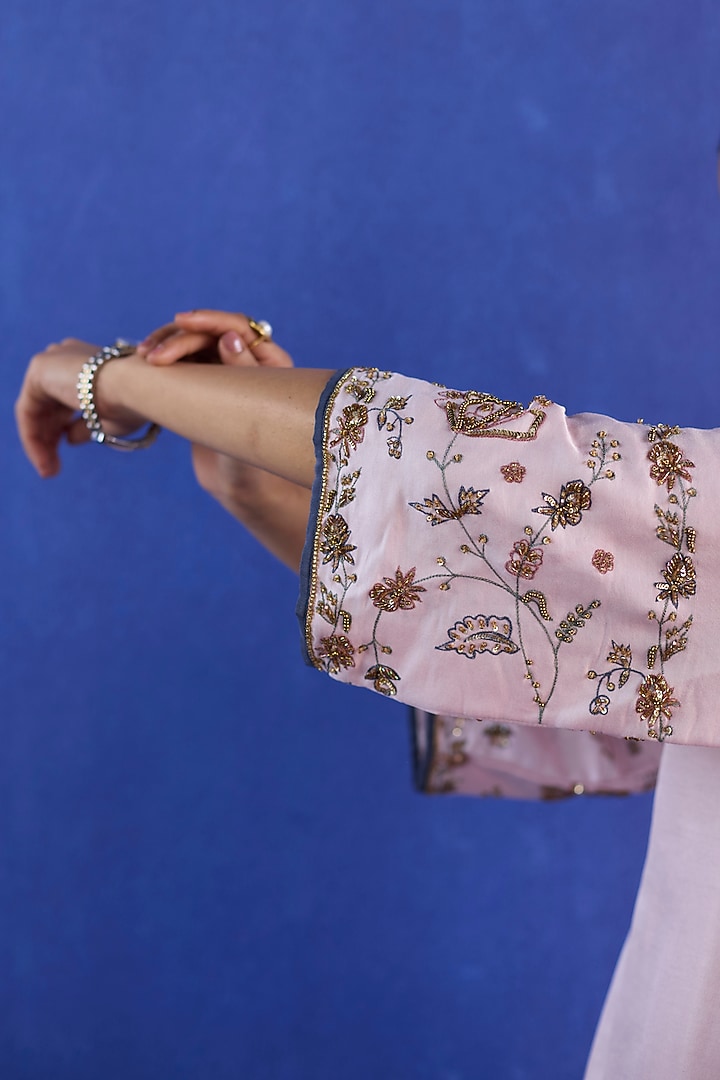 Pink Chanderi Silk Zardosi Hand Embroidered Kurta Set by Sarang Kaur at Pernia's Pop Up Shop