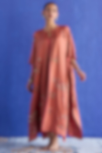 Orange Chanderi Silk Zardosi Hand Embroidered Kurta Set by Sarang Kaur at Pernia's Pop Up Shop