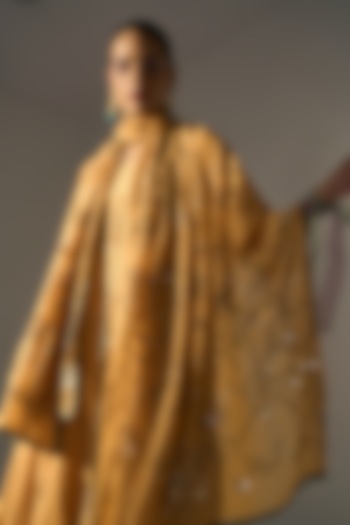 Yellow Chanderi Silk Hand Embroidered Dupatta by Sarang Kaur at Pernia's Pop Up Shop