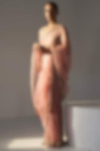 Pink Organza Silk Hand Embroidered Wedding Saree Set by Sarang Kaur at Pernia's Pop Up Shop