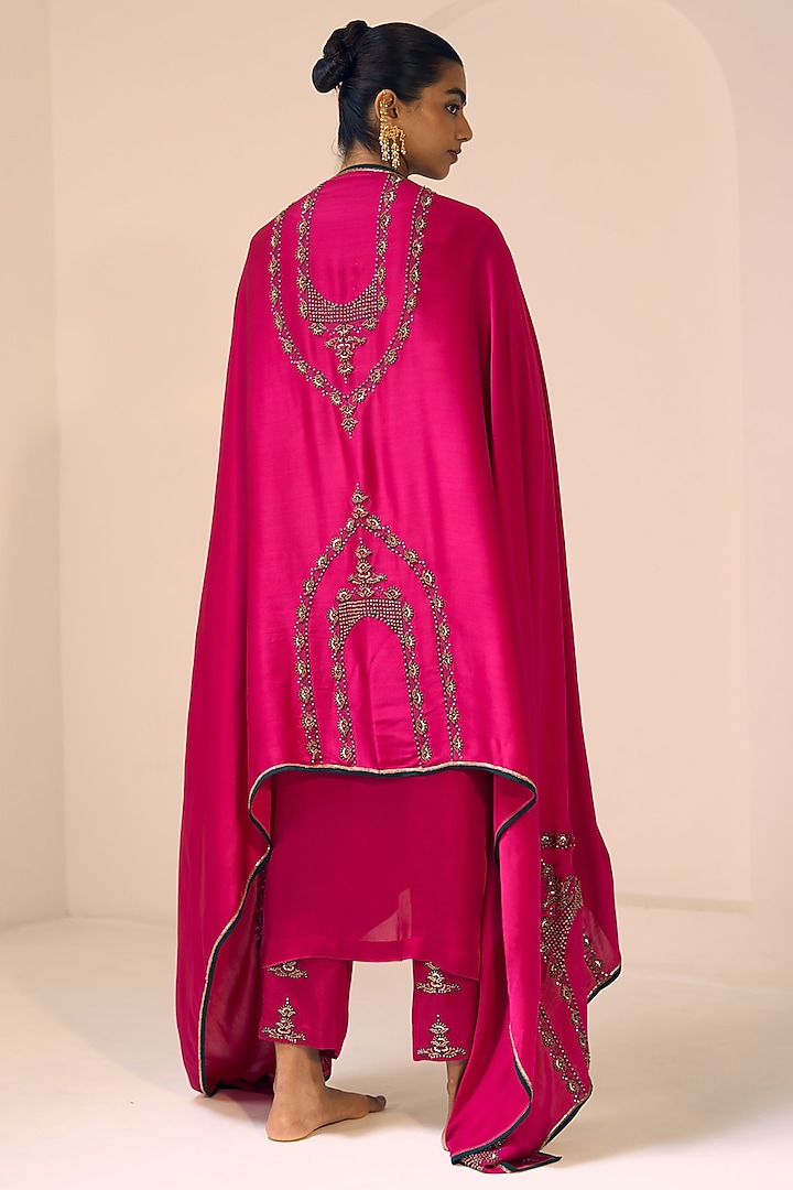 Pink Satin Georgette Hand Embroidered Dupatta by Sarang Kaur at Pernia's Pop Up Shop