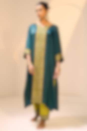Green Satin Georgette Hand Embroidered Kurta Set by Sarang Kaur at Pernia's Pop Up Shop