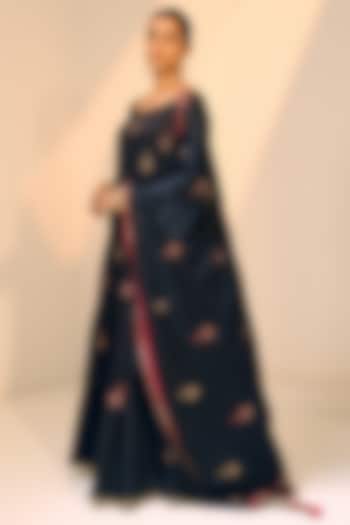 Black Satin Georgette Hand Embroidered Dupatta by Sarang Kaur at Pernia's Pop Up Shop