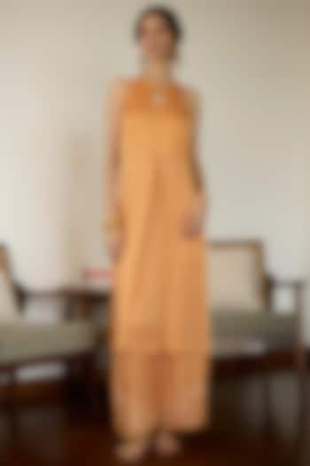 Orange Satin Georgette Hand Embroidered Kurta Set by Sarang Kaur at Pernia's Pop Up Shop