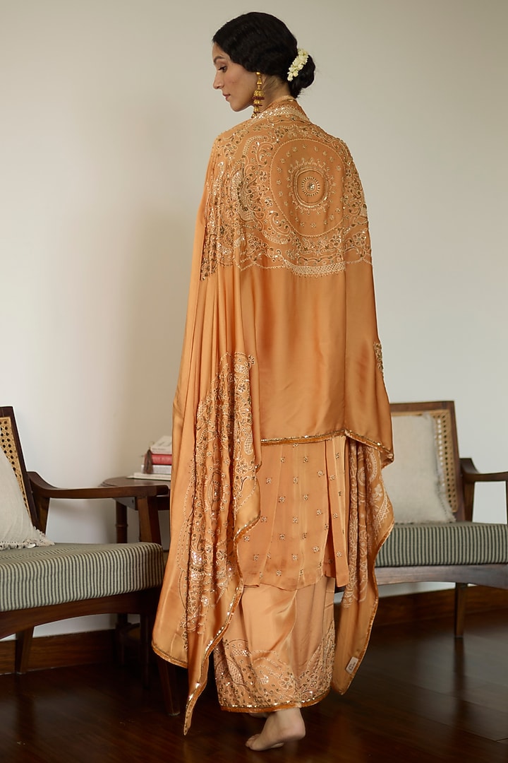 Orange Satin Georgette Hand Embroidered Kurta Set by Sarang Kaur at Pernia's Pop Up Shop