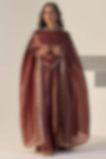 Rust Tissue Silk Hand Embroidered Wedding Lehenga Set by Sarang Kaur at Pernia's Pop Up Shop