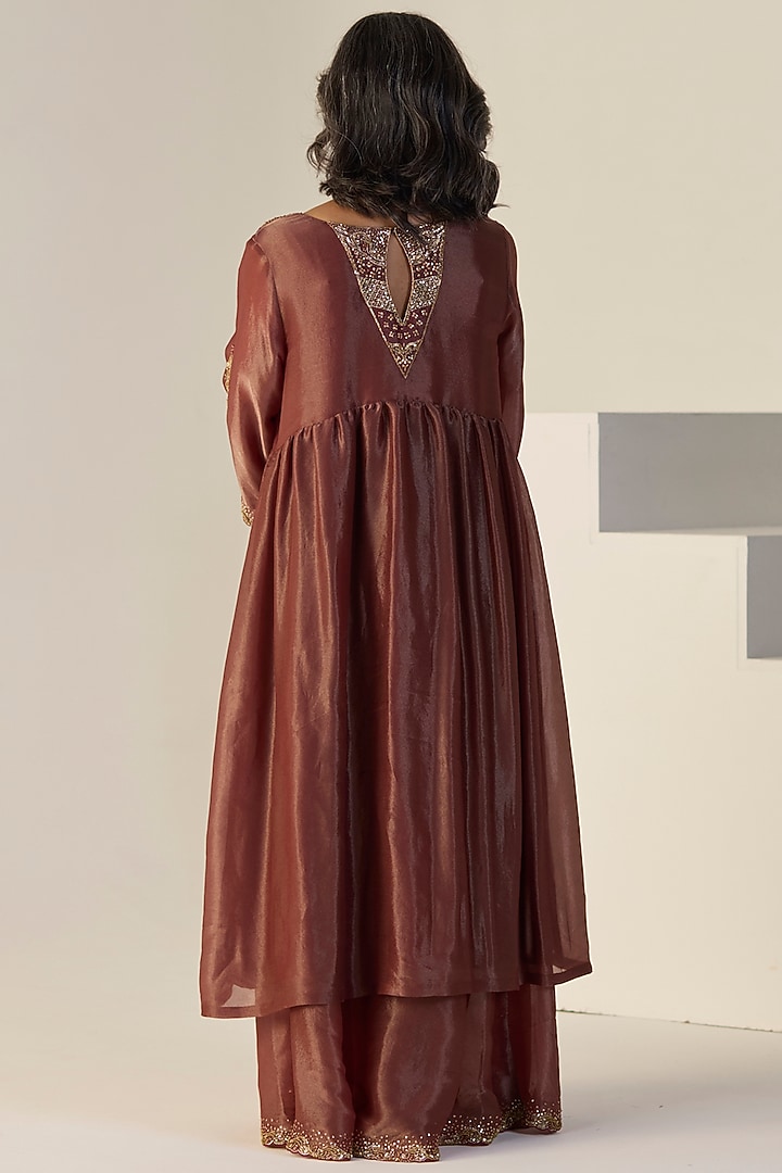 Rust Tissue Silk Hand Embroidered Wedding Lehenga Set by Sarang Kaur at Pernia's Pop Up Shop
