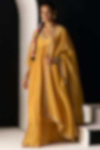 Yellow Tissue Silk Hand Embroidered Wedding Lehenga Set by Sarang Kaur at Pernia's Pop Up Shop