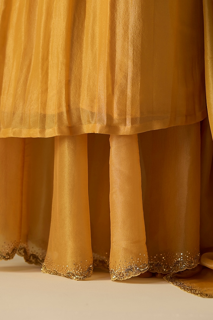 Yellow Tissue Silk Hand Embroidered Wedding Lehenga Set by Sarang Kaur at Pernia's Pop Up Shop