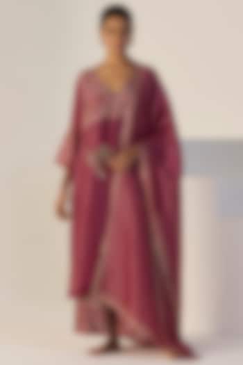 Purple Tissue Silk Hand Embroidered Kurta Set by Sarang Kaur at Pernia's Pop Up Shop