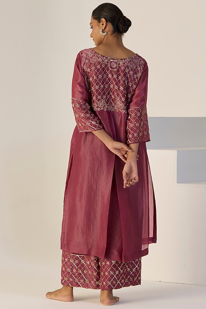 Purple Tissue Silk Hand Embroidered Kurta Set by Sarang Kaur at Pernia's Pop Up Shop