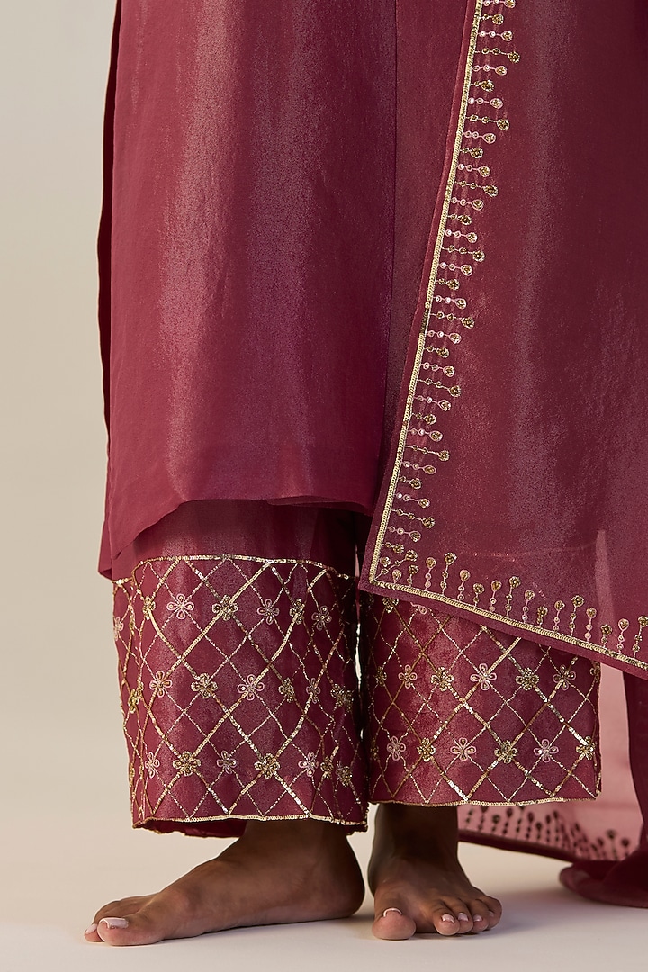 Purple Tissue Silk Hand Embroidered Kurta Set by Sarang Kaur at Pernia's Pop Up Shop