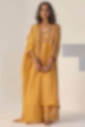 Yellow Tissue Silk Hand Embroidered Kurta Set by Sarang Kaur at Pernia's Pop Up Shop