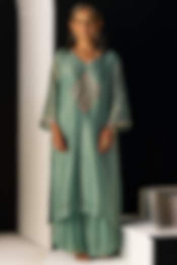 Blue Tissue Silk Hand Embroidered Kurta Set by Sarang Kaur at Pernia's Pop Up Shop