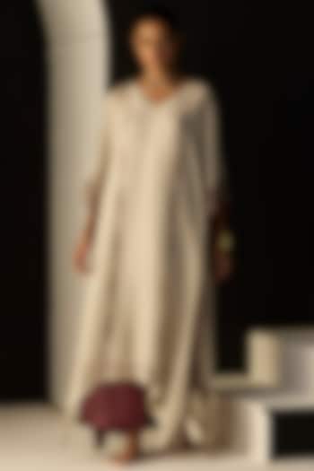 White Tissue Silk Hand Embroidered Kaftan Set by Sarang Kaur at Pernia's Pop Up Shop