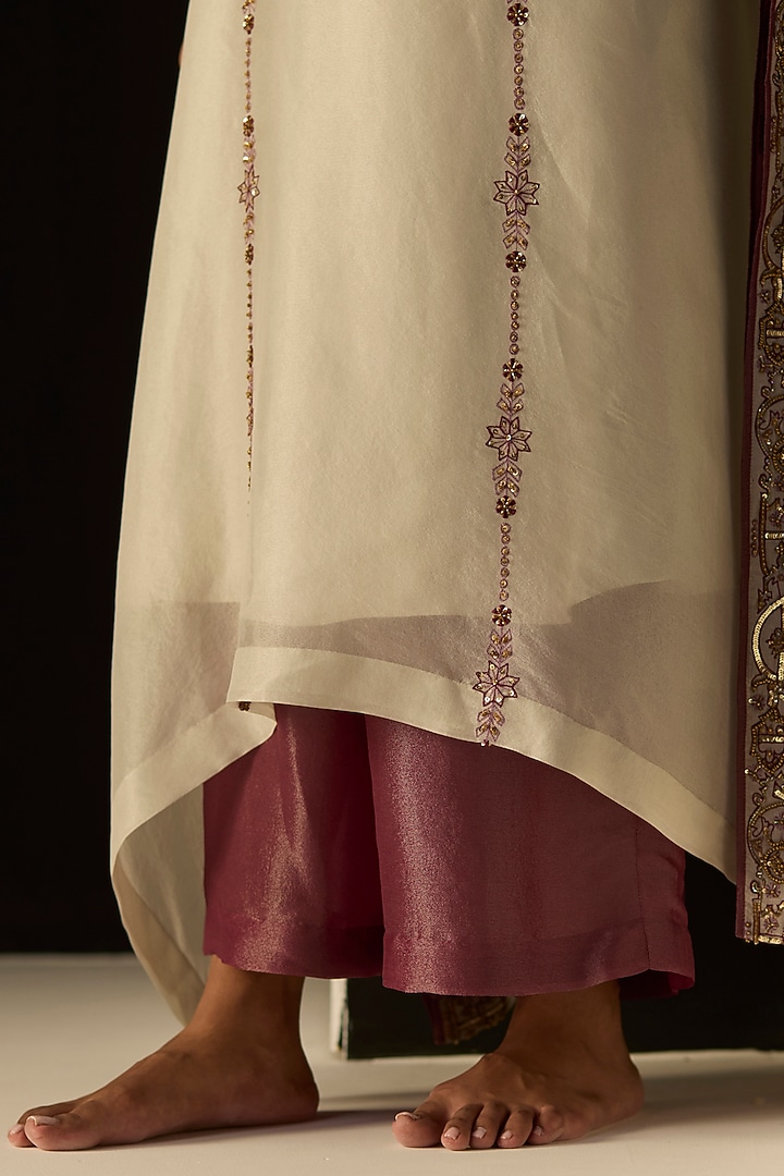 White Tissue Silk Hand Embroidered Kaftan Set by Sarang Kaur at Pernia's Pop Up Shop