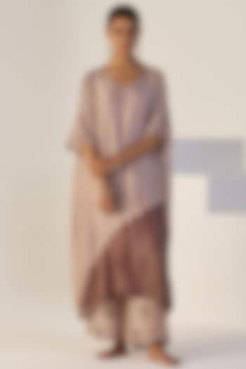 Purple Tissue Silk Hand Embroidered Kaftan Set by Sarang Kaur at Pernia's Pop Up Shop