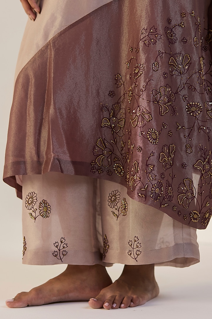 Purple Tissue Silk Hand Embroidered Kaftan Set by Sarang Kaur at Pernia's Pop Up Shop