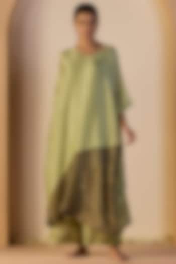 Green Tissue Silk Hand Embroidered Kaftan Set by Sarang Kaur at Pernia's Pop Up Shop