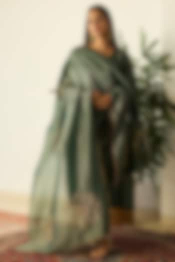 Green Tissue Silk Hand Embroidered Kurta Set by Sarang Kaur at Pernia's Pop Up Shop