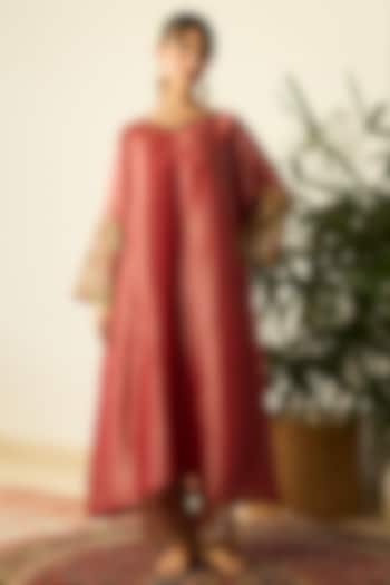 Red Tissue Silk Hand Embroidered Kaftan Set by Sarang Kaur at Pernia's Pop Up Shop