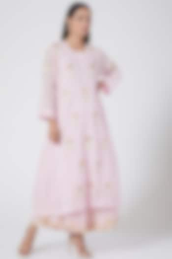 Pale Pink Embroidered Tiered Kurta Set by Sareeka H & Mukkta Dograa