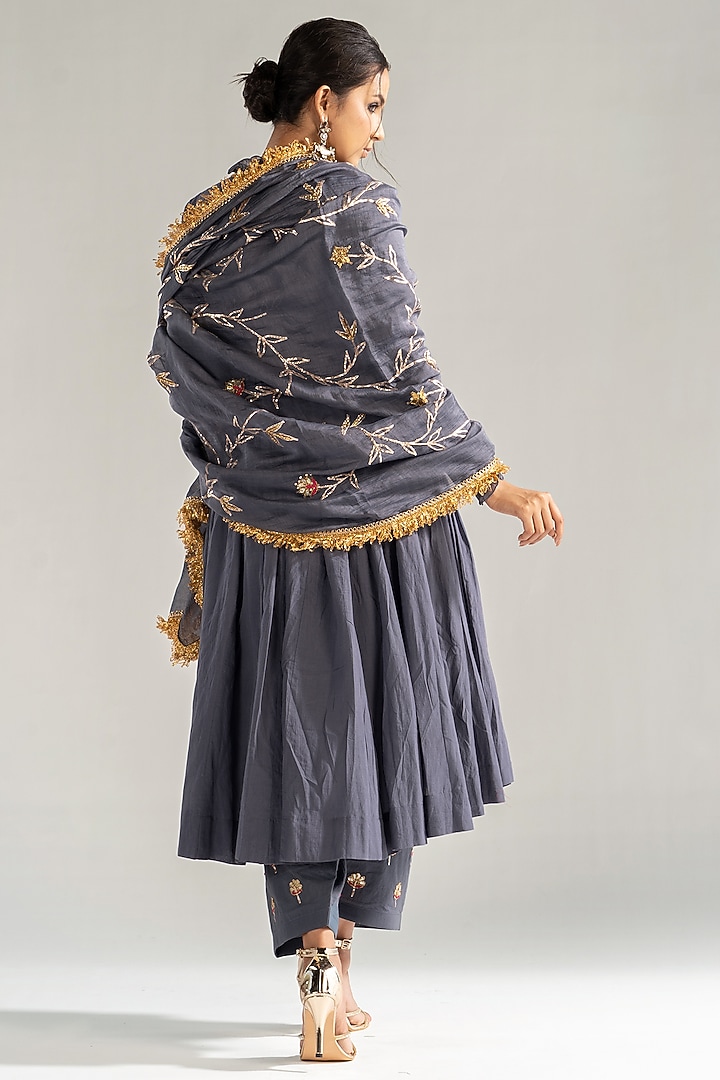 Grey Cotton Embroidered Kalidar Kurta Set by Sareeka H & Mukkta Dograa at Pernia's Pop Up Shop